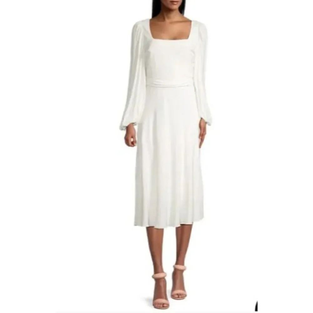 Ungaro Womens Margot Balloon-Sleeve Midi-Dress Size XS Ivory Ecru $595 NWT